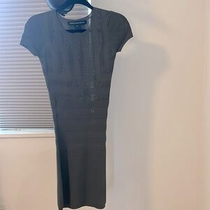 Gray Bodycon Midi Dress with Crew Neck